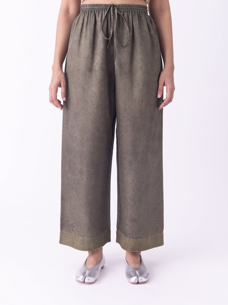 Oliva-Pyjama silk cotton pyjama/salwar by Shades of India in olive for women Worldwide