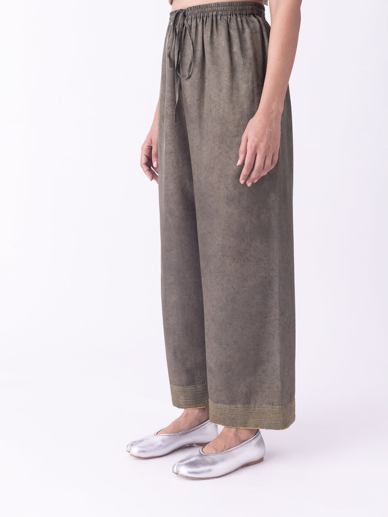 Oliva-Pyjama silk cotton pyjama/salwar by Shades of India in olive for women Worldwide