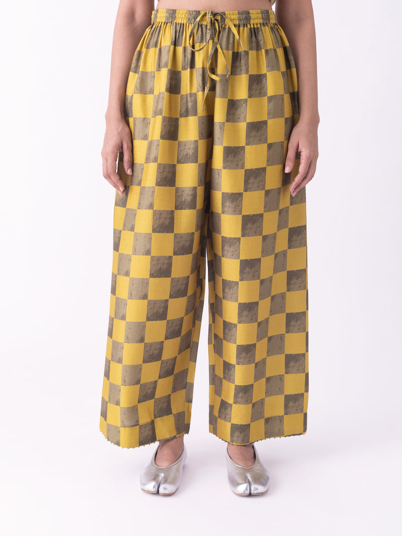 Navira-Pyjama silk blend pyjama/salwar by Shades of India in mustard & olive for women Worldwide