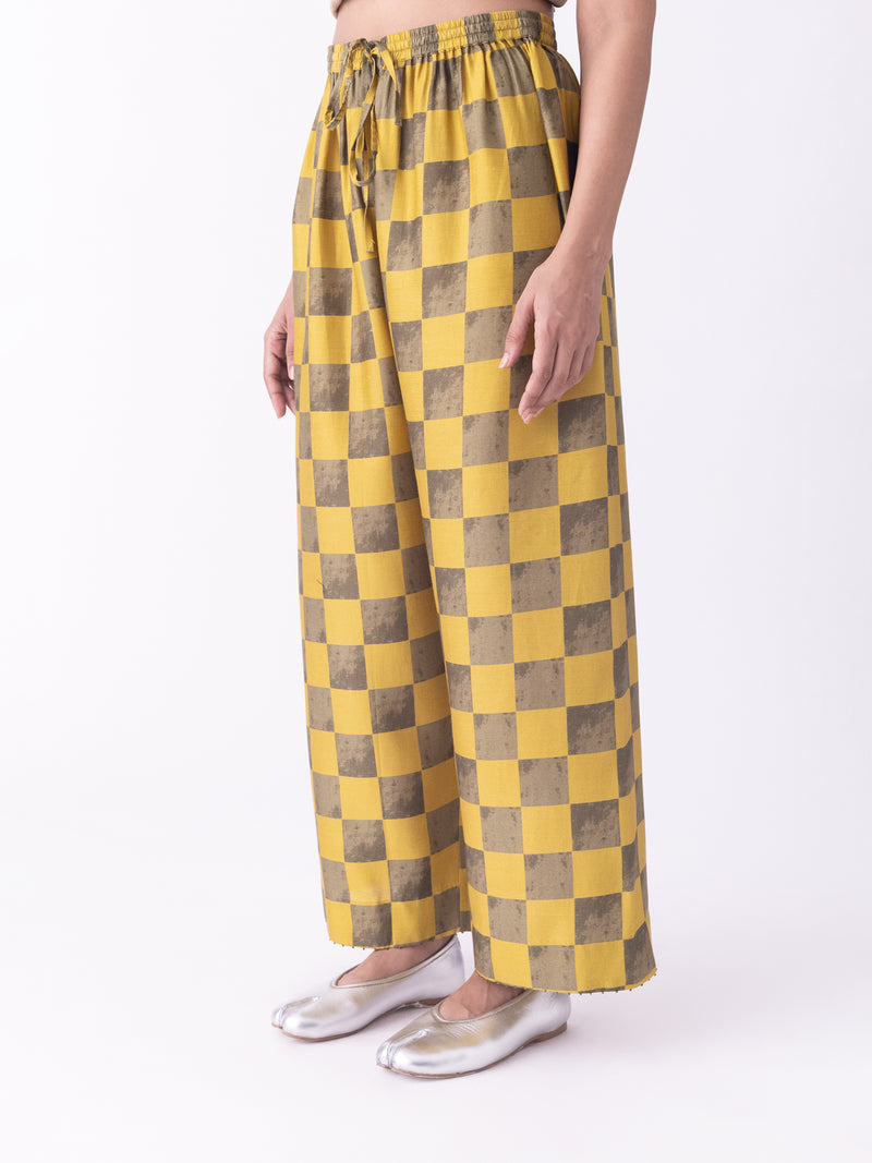 Navira-Pyjama silk blend pyjama/salwar by Shades of India in mustard & olive for women Worldwide