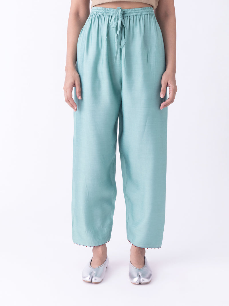 Mati-Pyjama linen blend pyjama/salwar by Shades of India in teal for women Worldwide