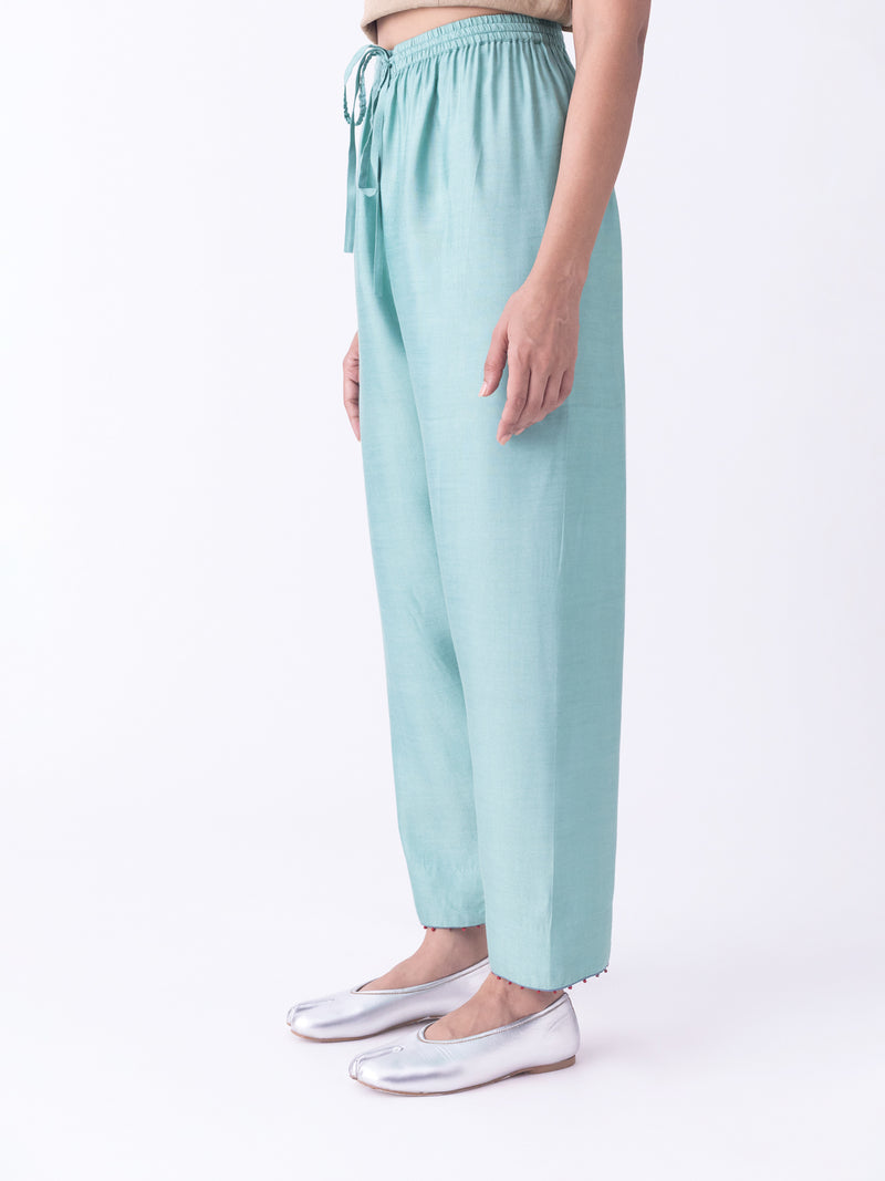 Mati-Pyjama linen blend pyjama/salwar by Shades of India in teal for women Worldwide