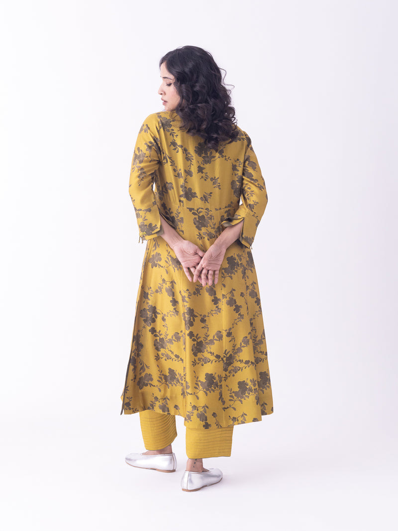Mrida-Kurta silk blend kurta/kurta set by Shades of India in mustard for women Worldwide