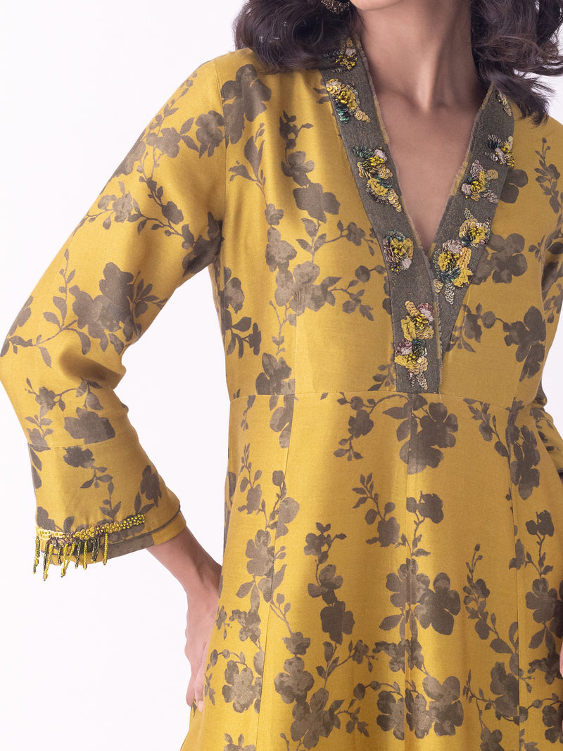 Mrida-Kurta silk blend kurta/kurta set by Shades of India in mustard for women Worldwide
