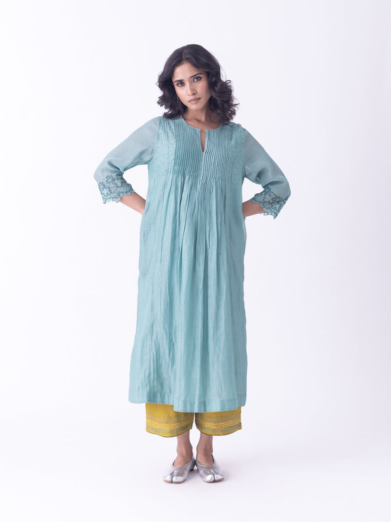 Sira-Kurta fine chanderi kurta/kurta set by Shades of India in teal for women Worldwide