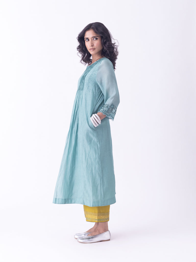 Sira-Kurta fine chanderi kurta/kurta set by Shades of India in teal for women Worldwide