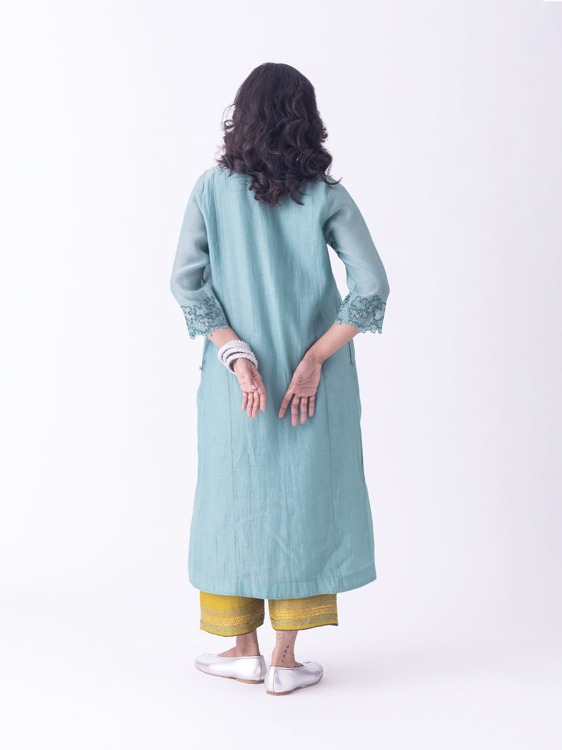Sira-Kurta fine chanderi kurta/kurta set by Shades of India in teal for women Worldwide