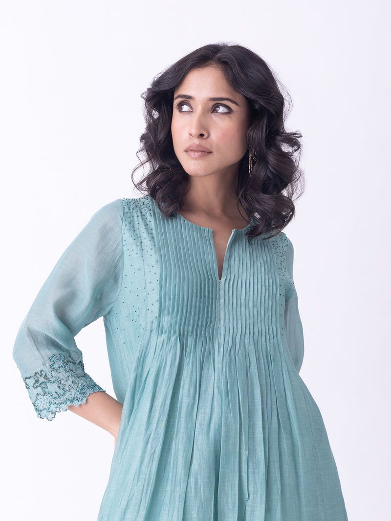 Sira-Kurta fine chanderi kurta/kurta set by Shades of India in teal for women Worldwide