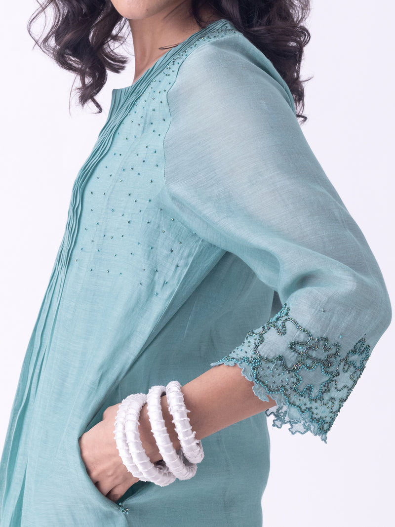 Sira-Kurta fine chanderi kurta/kurta set by Shades of India in teal for women Worldwide