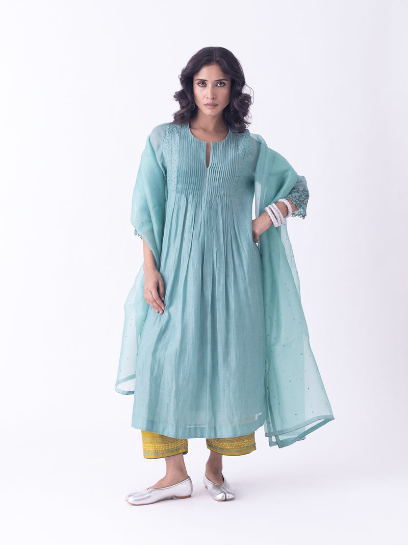 Sira-Kurta fine chanderi kurta/kurta set by Shades of India in teal for women Worldwide