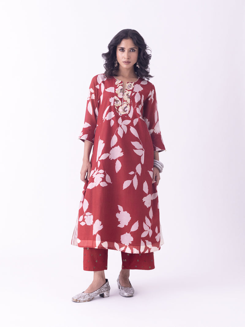 Resha-Kurta chanderi kurta/kurta set by Shades of India in red for women Worldwide