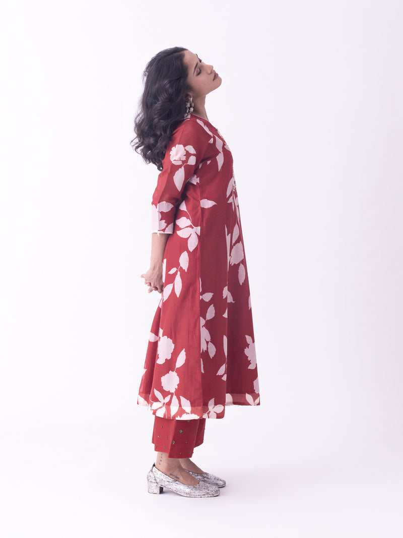 Resha-Kurta chanderi kurta/kurta set by Shades of India in red for women Worldwide