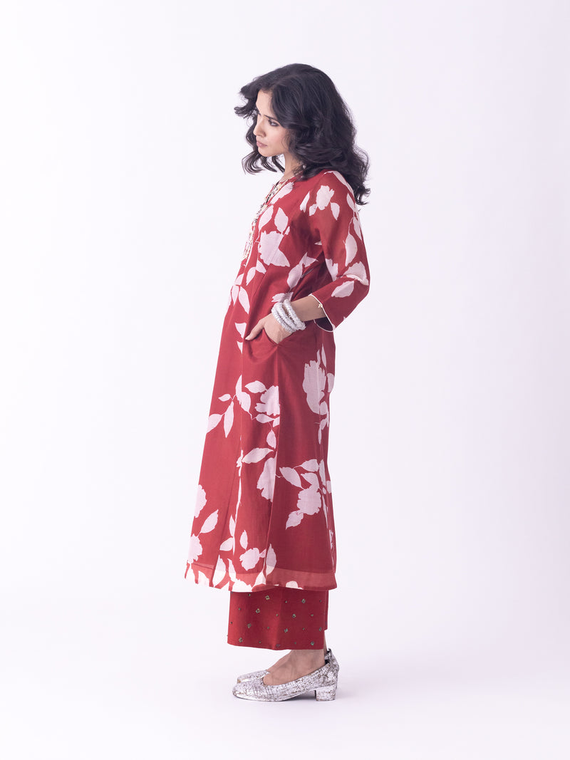 Resha-Kurta chanderi kurta/kurta set by Shades of India in red for women Worldwide