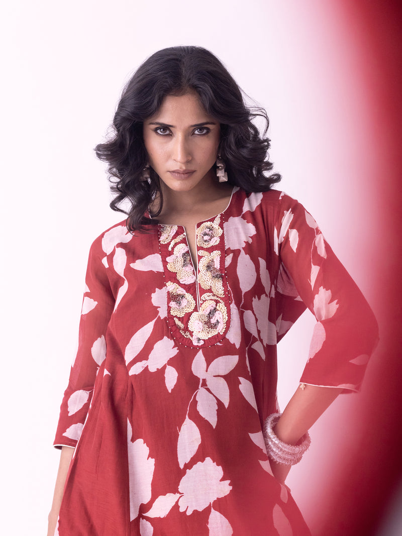 Resha-Kurta chanderi kurta/kurta set by Shades of India in red for women Worldwide