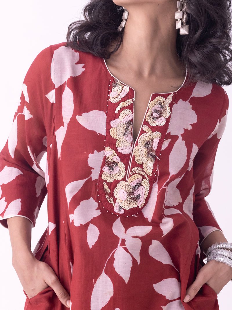 Resha-Kurta chanderi kurta/kurta set by Shades of India in red for women Worldwide