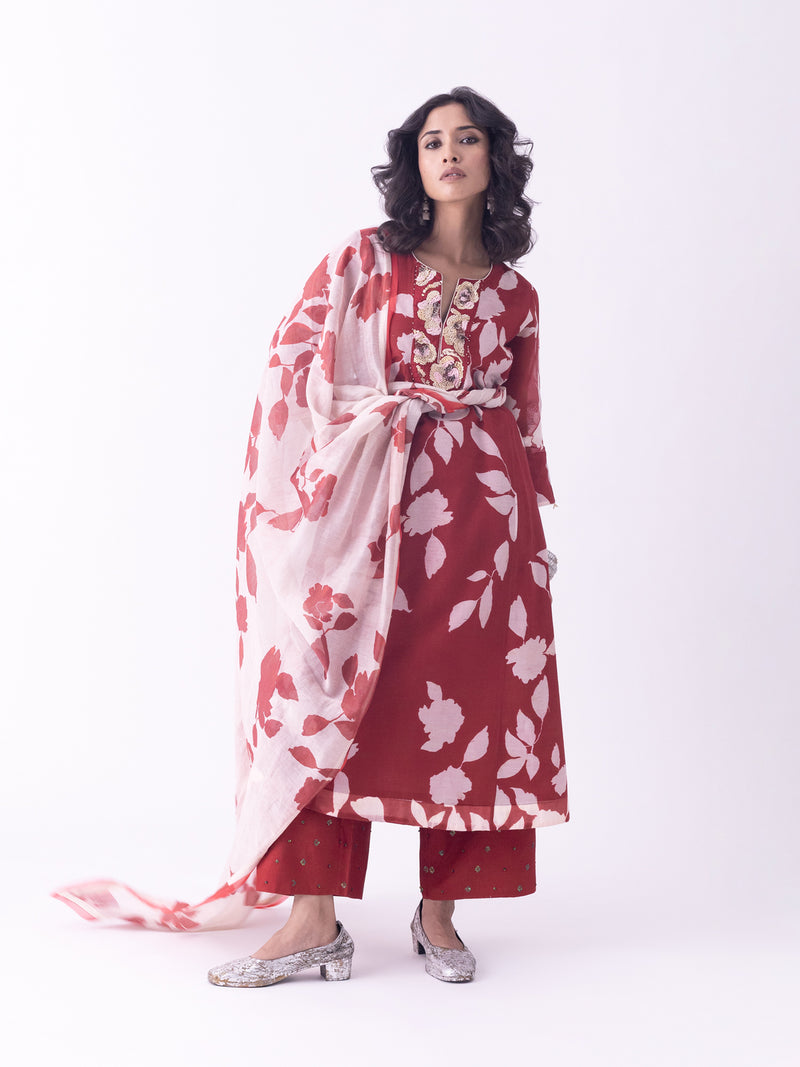 Resha-Kurta chanderi kurta/kurta set by Shades of India in red for women Worldwide