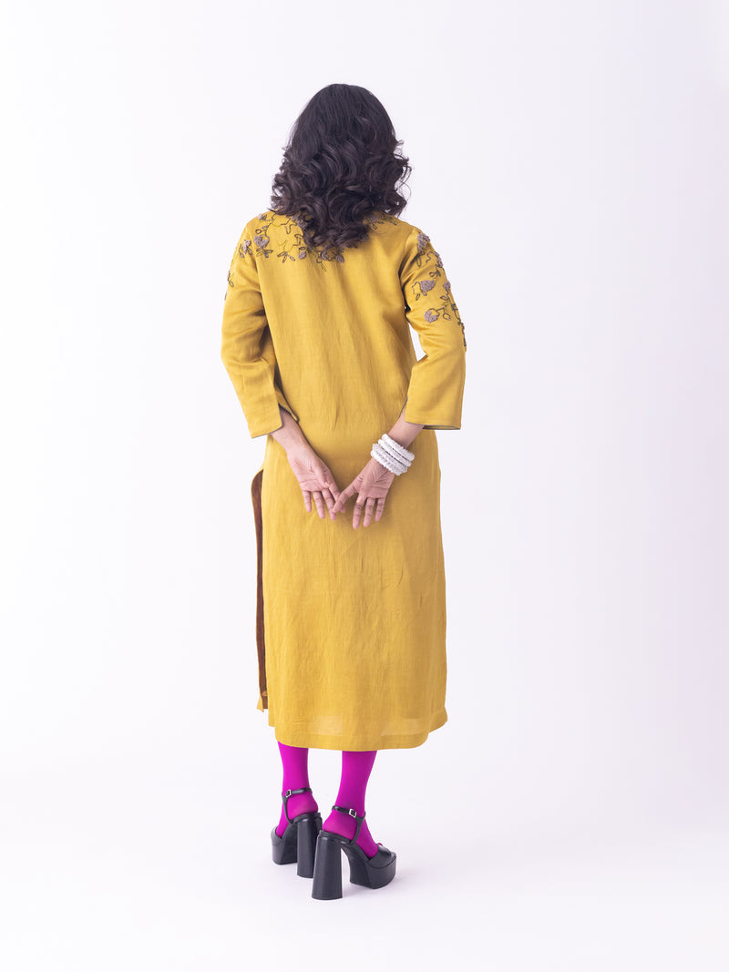 Nav-Kurta linen blend kurta/kurta set by Shades of India in mustard for women Worldwide