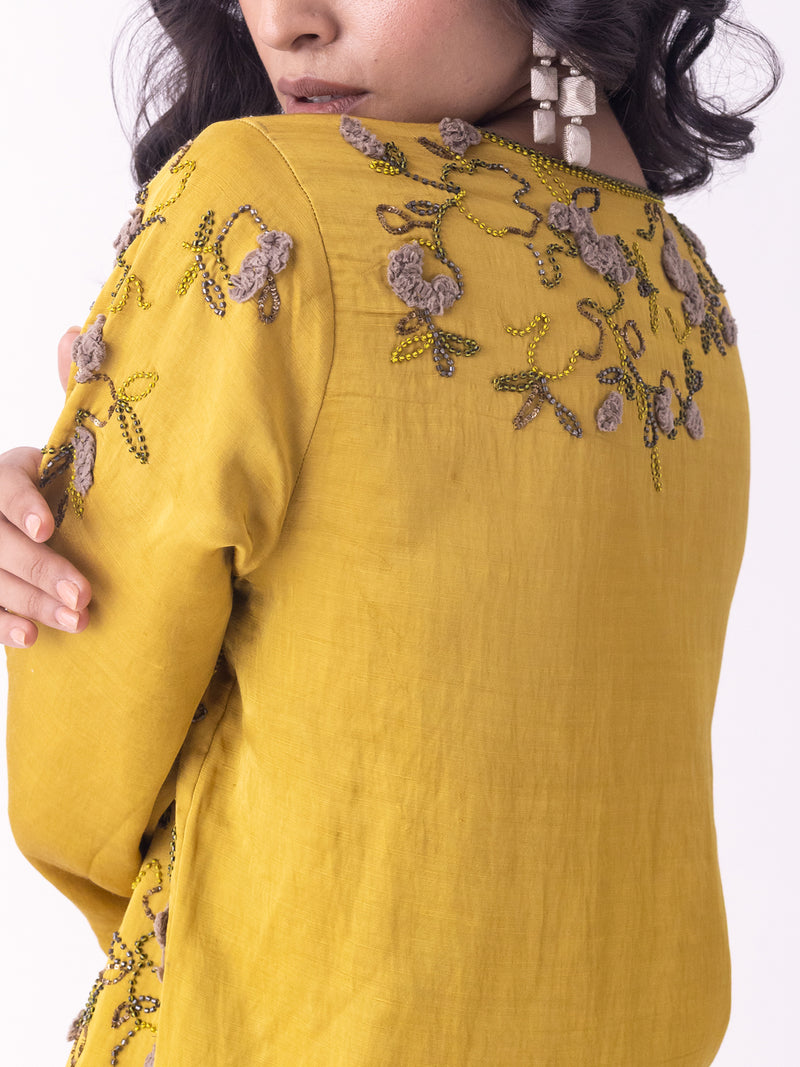 Nav-Kurta linen blend kurta/kurta set by Shades of India in mustard for women Worldwide