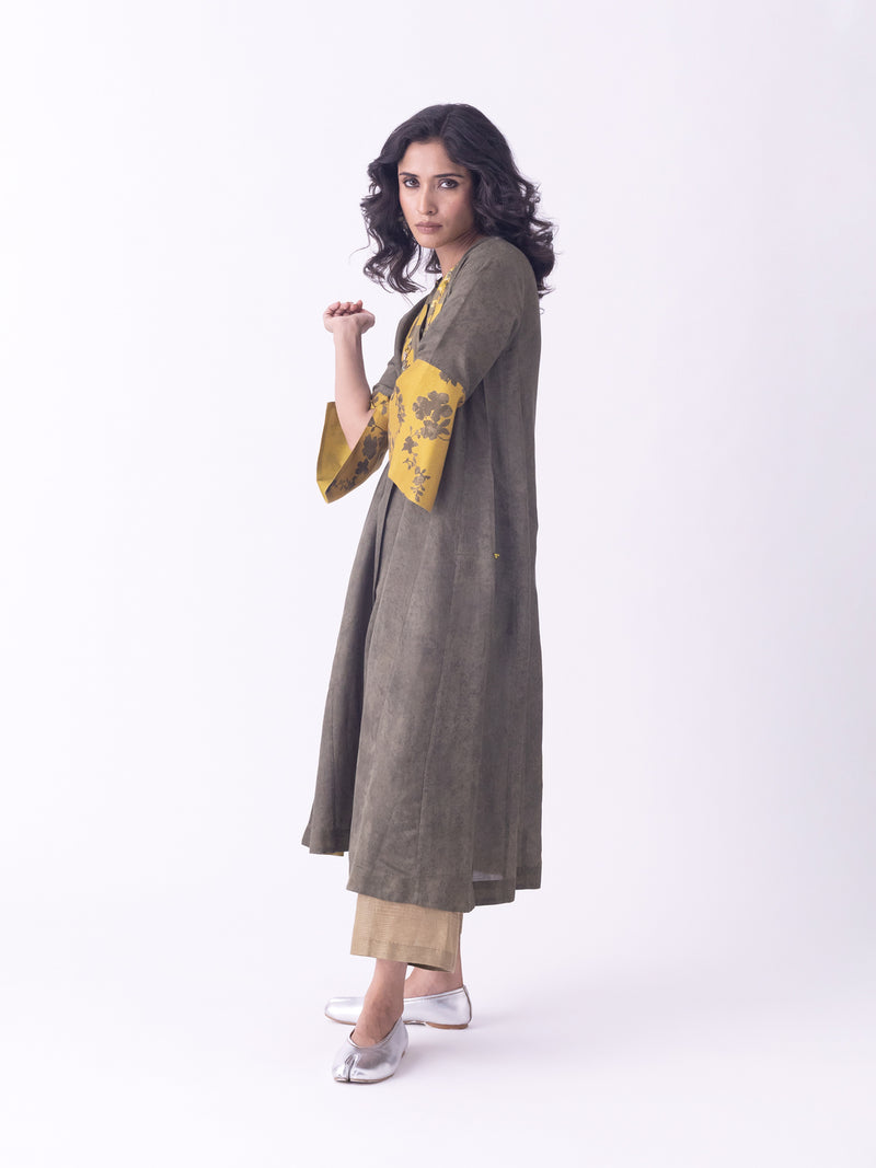 Aari-Kurta silk cotton satin kurta/kurta set by Shades of India in olive for women Worldwide