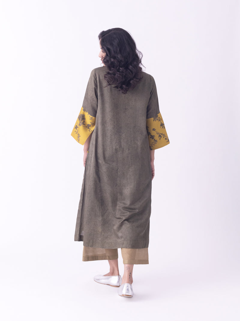 Aari-Kurta silk cotton satin kurta/kurta set by Shades of India in olive for women Worldwide