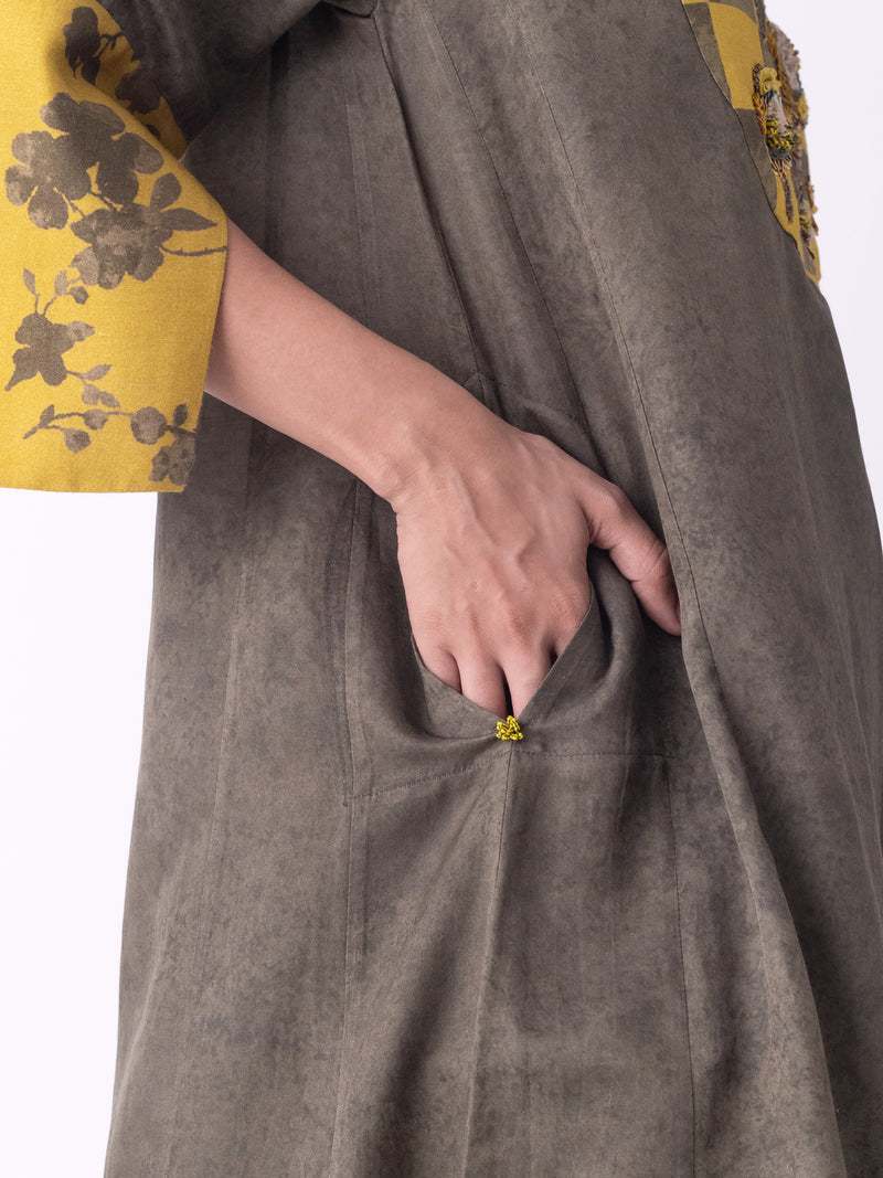 Aari-Kurta silk cotton satin kurta/kurta set by Shades of India in olive for women Worldwide