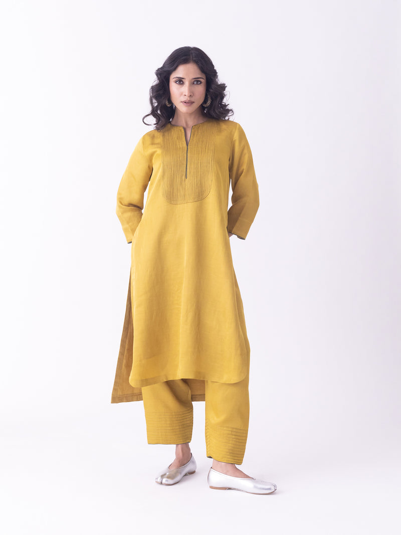 Bind-Kurta linen blend kurta/kurta set by Shades of India in musturd for women Worldwide