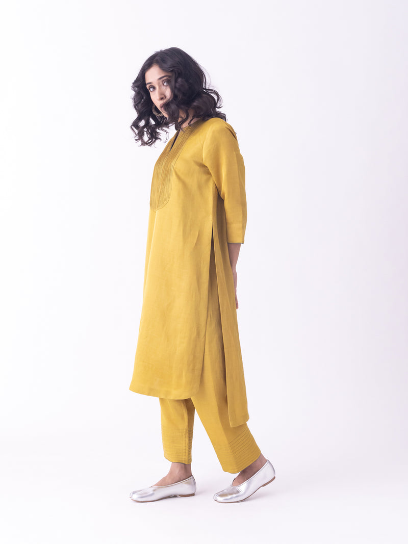 Bind-Kurta linen blend kurta/kurta set by Shades of India in musturd for women Worldwide