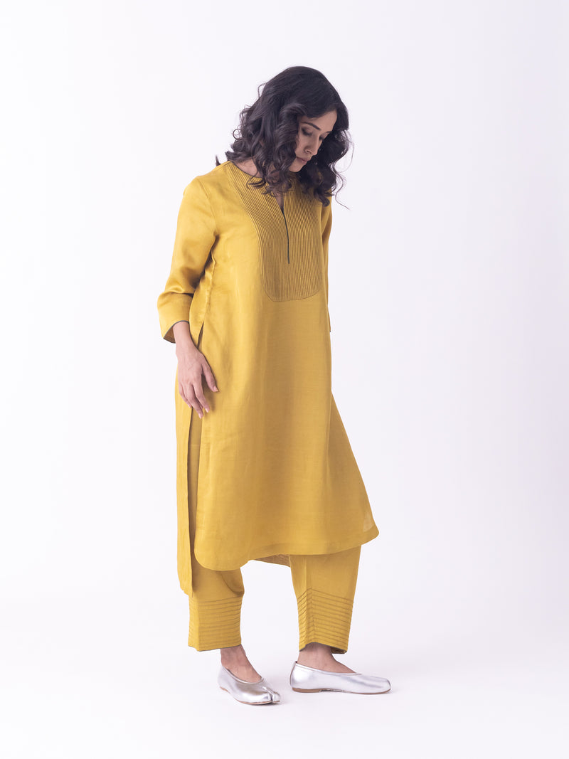 Bind-Kurta linen blend kurta/kurta set by Shades of India in musturd for women Worldwide