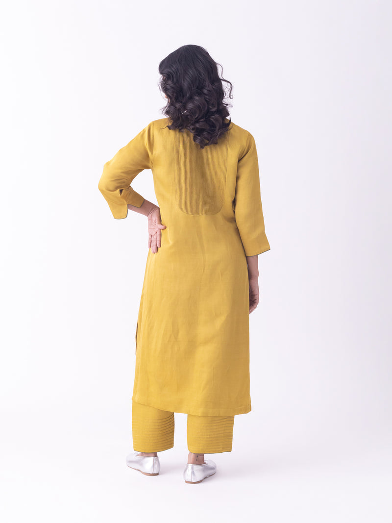 Bind-Kurta linen blend kurta/kurta set by Shades of India in musturd for women Worldwide