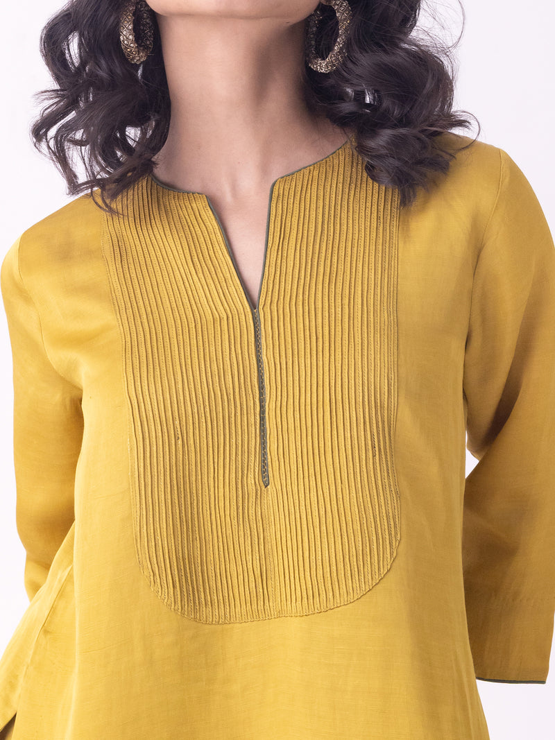 Bind-Kurta linen blend kurta/kurta set by Shades of India in musturd for women Worldwide