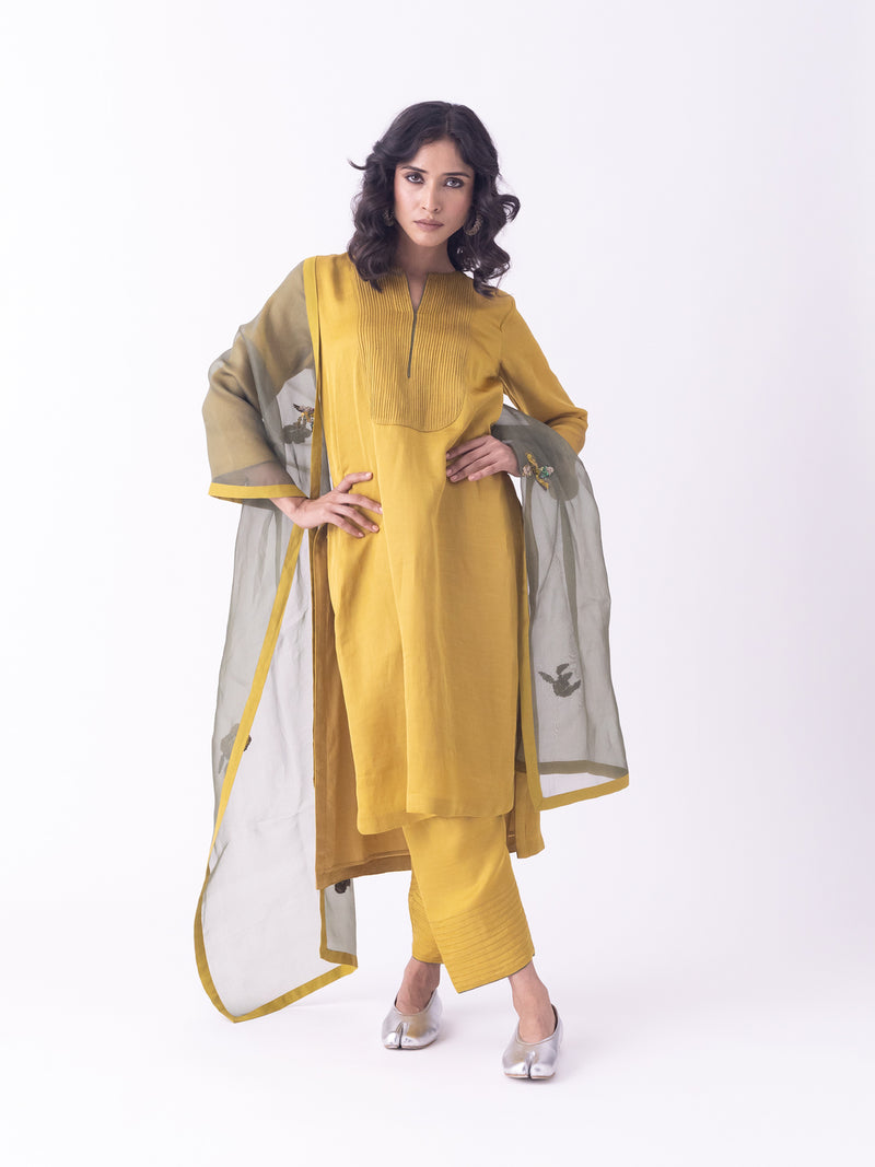 Bind-Kurta linen blend kurta/kurta set by Shades of India in musturd for women Worldwide