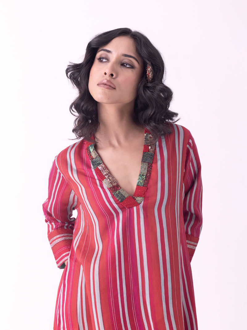 Tantu-Kurta silk blend kurta/kurta set by Shades of India in red for women Worldwide