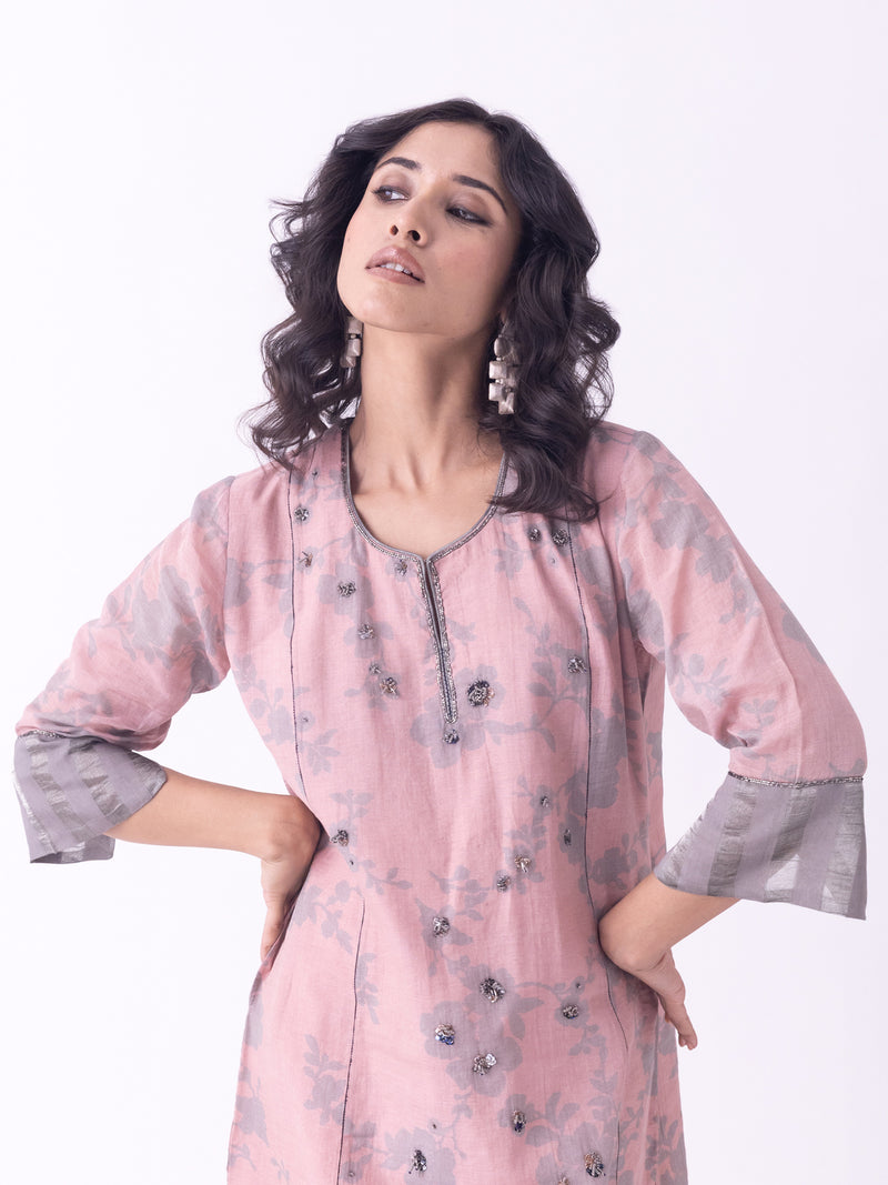 Ishira-Kurta tissue kurta/kurta set by Shades of India in beige for women Worldwide
