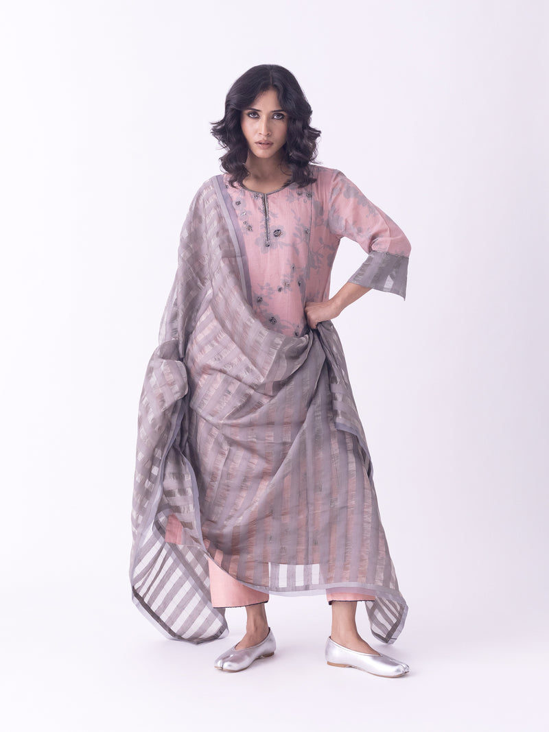 Ishira-Kurta tissue kurta/kurta set by Shades of India in beige for women Worldwide