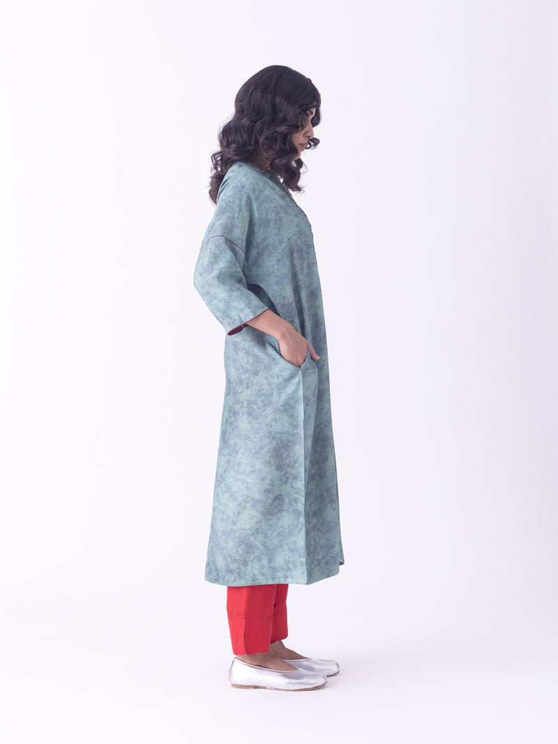 Dhara-Kaftan silk blend indo-western by Shades of India in teal for women Worldwide