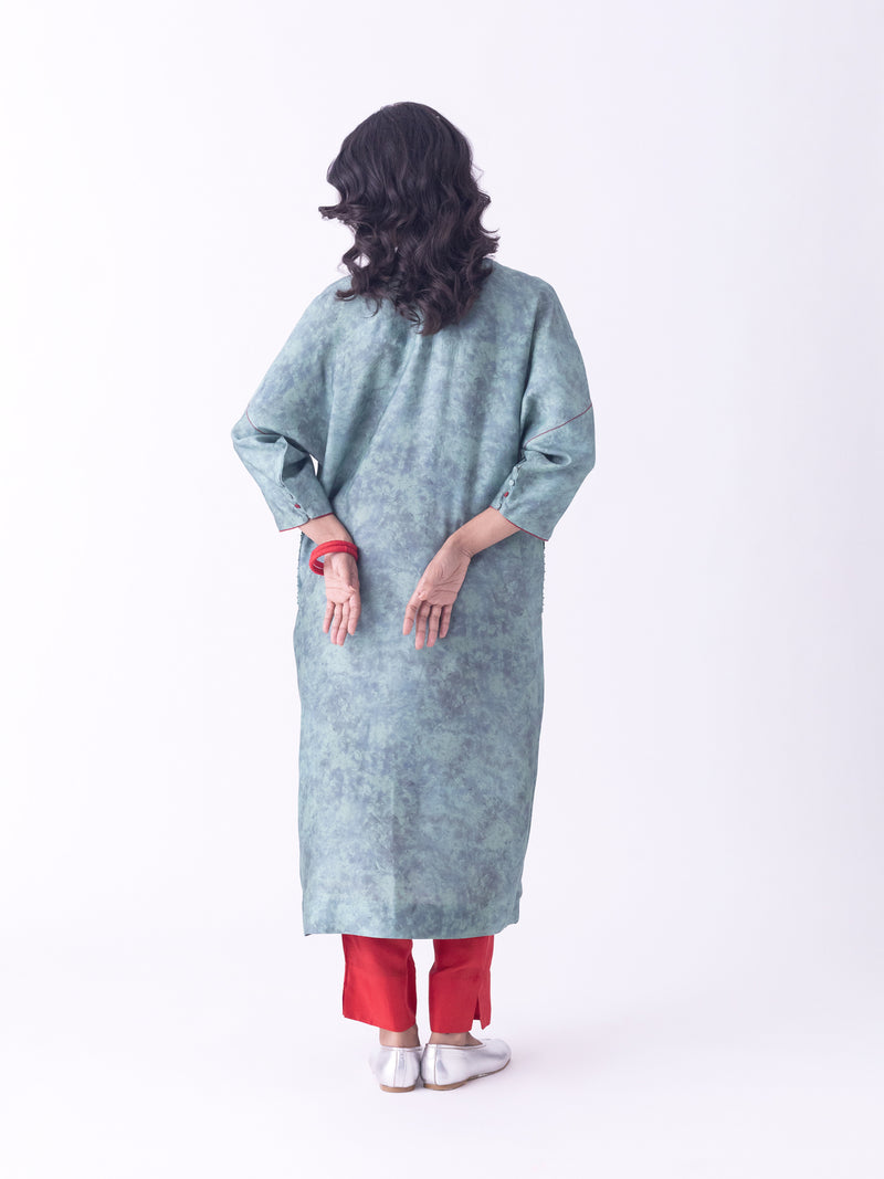 Dhara-Kaftan silk blend indo-western by Shades of India in teal for women Worldwide