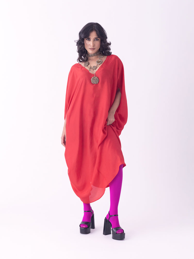Sutri-Kaftan linen blend indo-western by Shades of India in red for women Worldwide