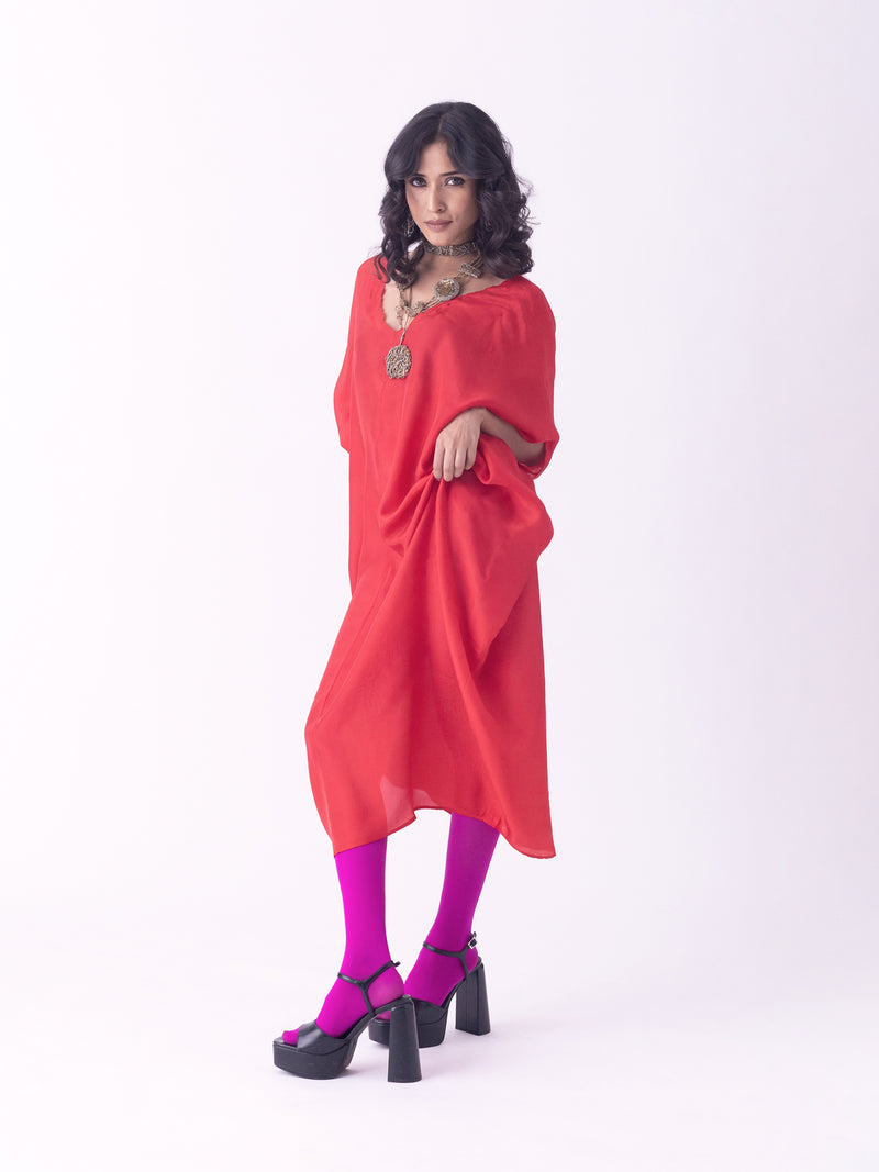 Sutri-Kaftan linen blend indo-western by Shades of India in red for women Worldwide