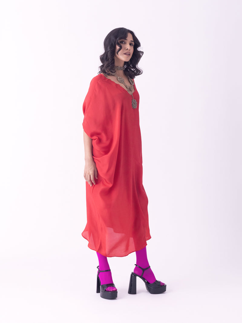 Sutri-Kaftan linen blend indo-western by Shades of India in red for women Worldwide
