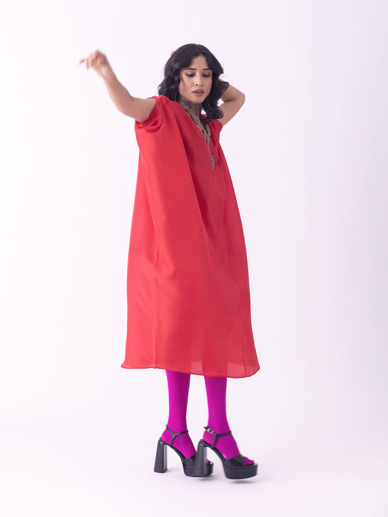 Sutri-Kaftan linen blend indo-western by Shades of India in red for women Worldwide