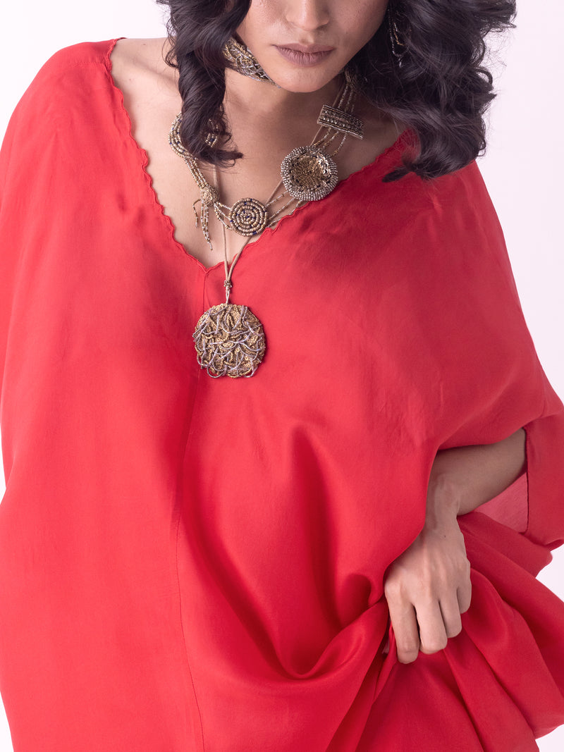 Sutri-Kaftan linen blend indo-western by Shades of India in red for women Worldwide