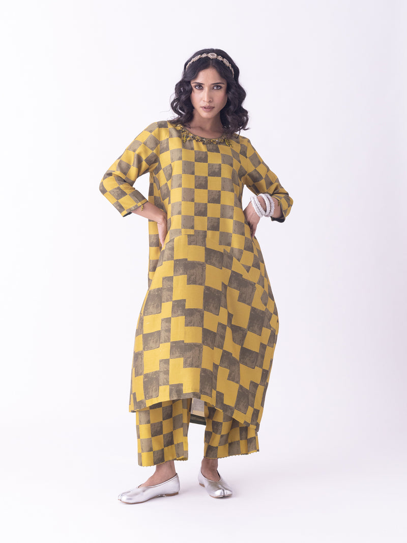 Haldi-Kaftan silk blend indo-western by Shades of India in musturd for women Worldwide