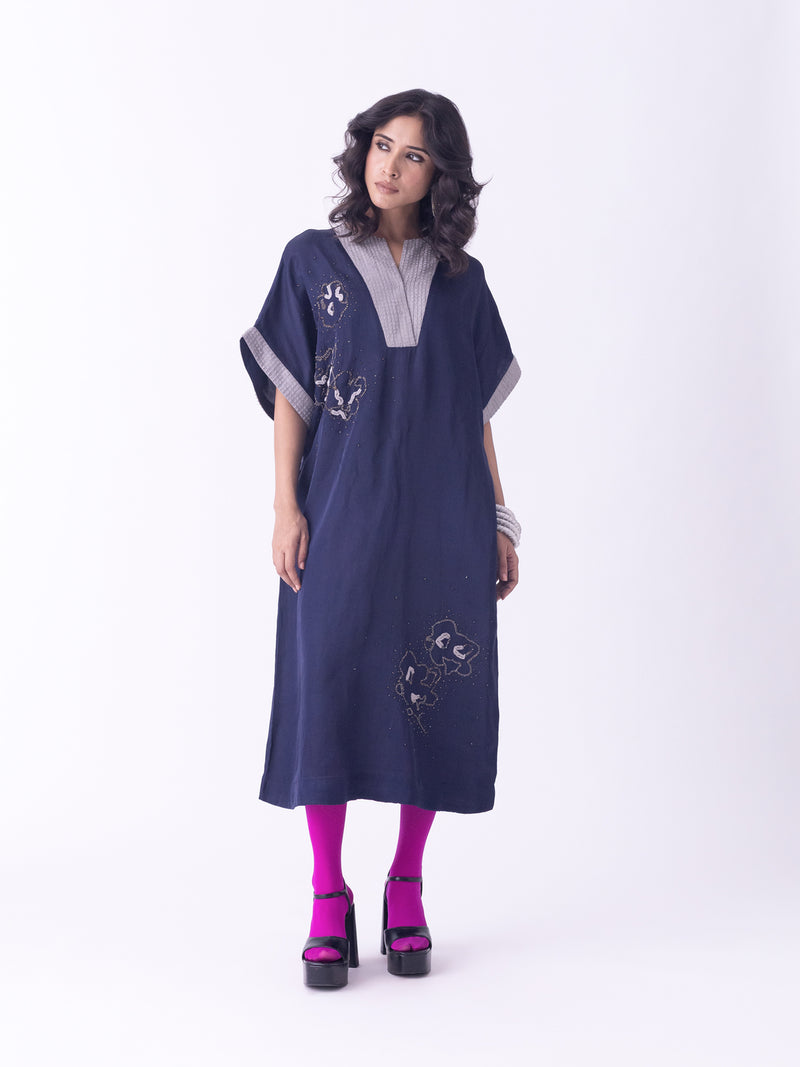 Azila-Kaftan linen blend indo-western by Shades of India in blue for women Worldwide
