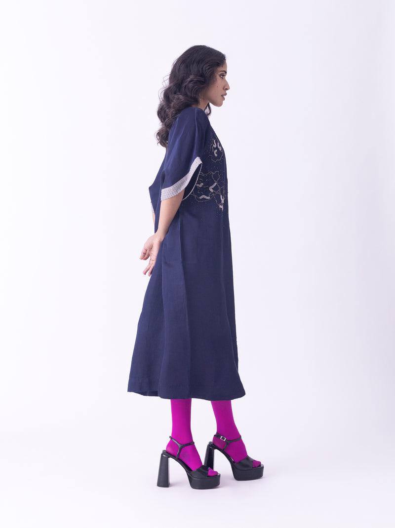 Azila-Kaftan linen blend indo-western by Shades of India in blue for women Worldwide