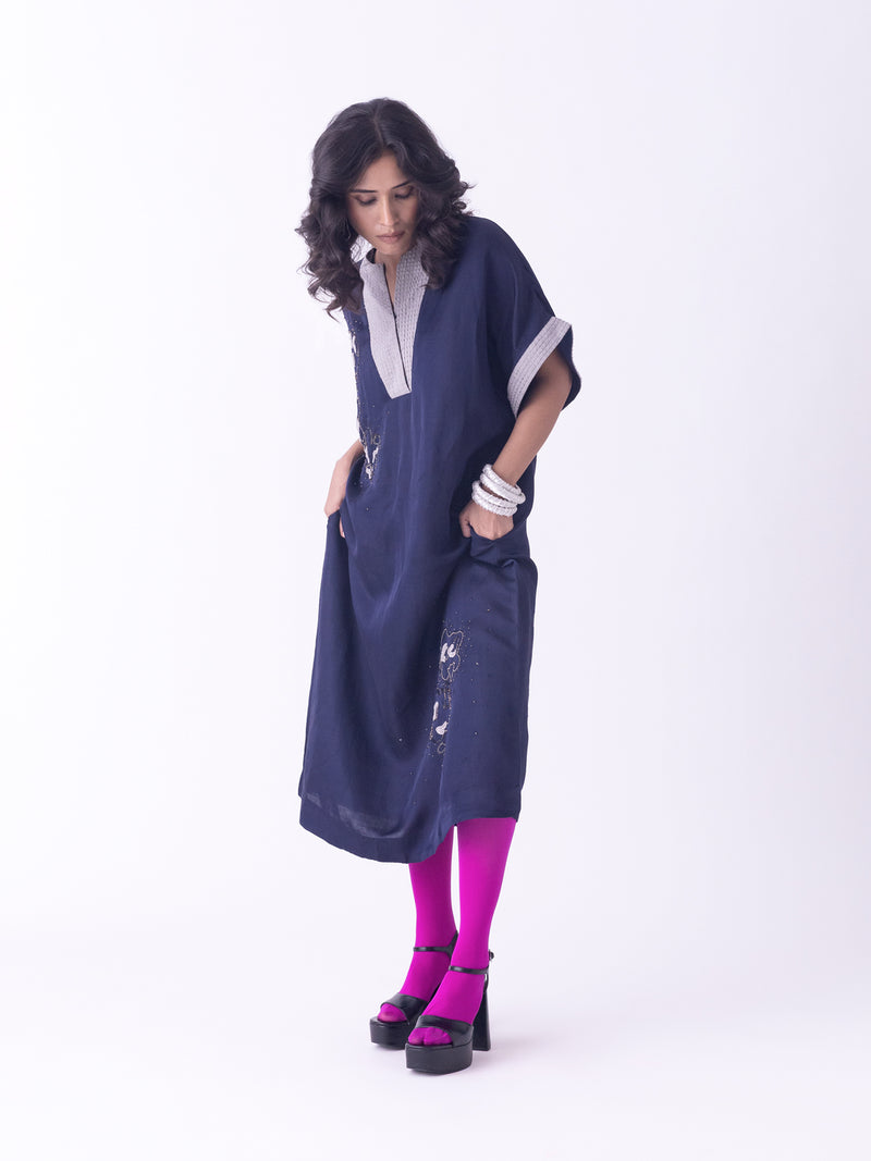 Azila-Kaftan linen blend indo-western by Shades of India in blue for women Worldwide