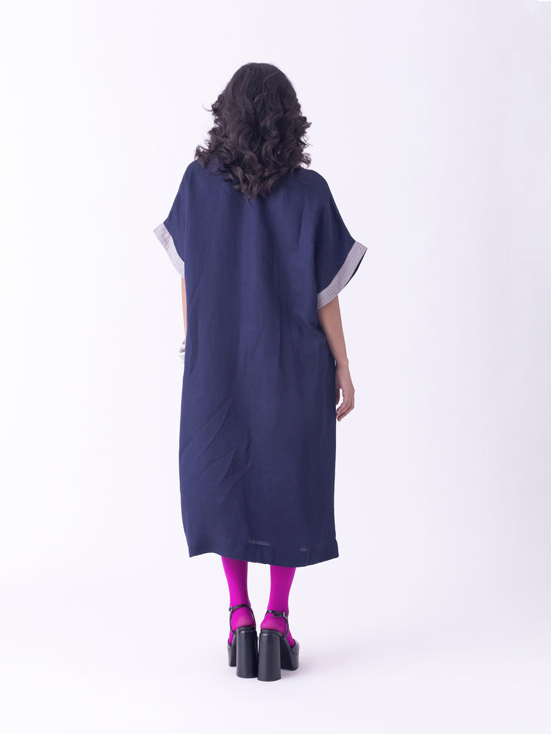 Azila-Kaftan linen blend indo-western by Shades of India in blue for women Worldwide