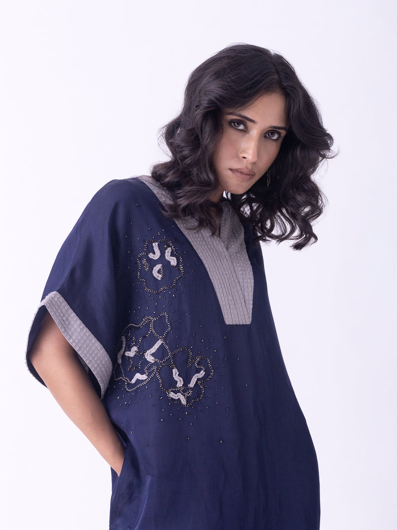 Azila-Kaftan linen blend indo-western by Shades of India in blue for women Worldwide