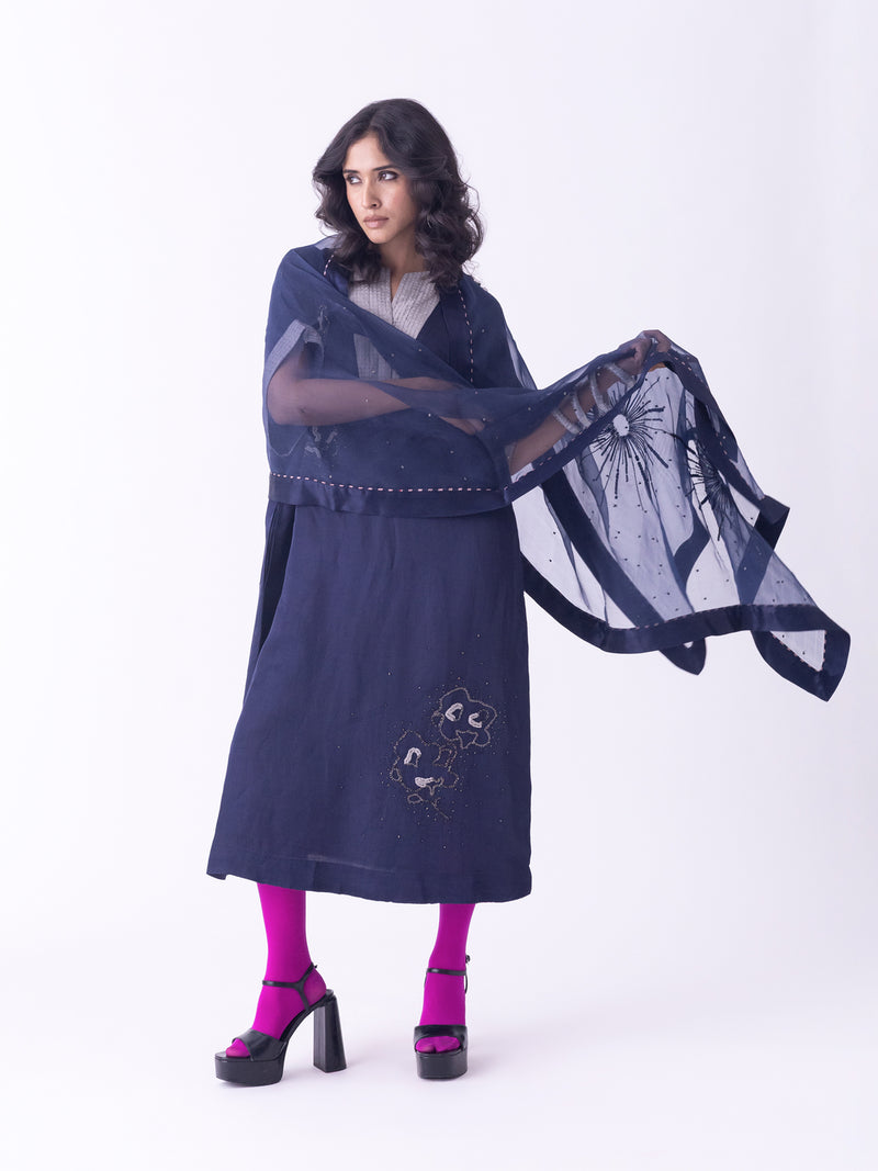 Azila-Kaftan linen blend indo-western by Shades of India in blue for women Worldwide
