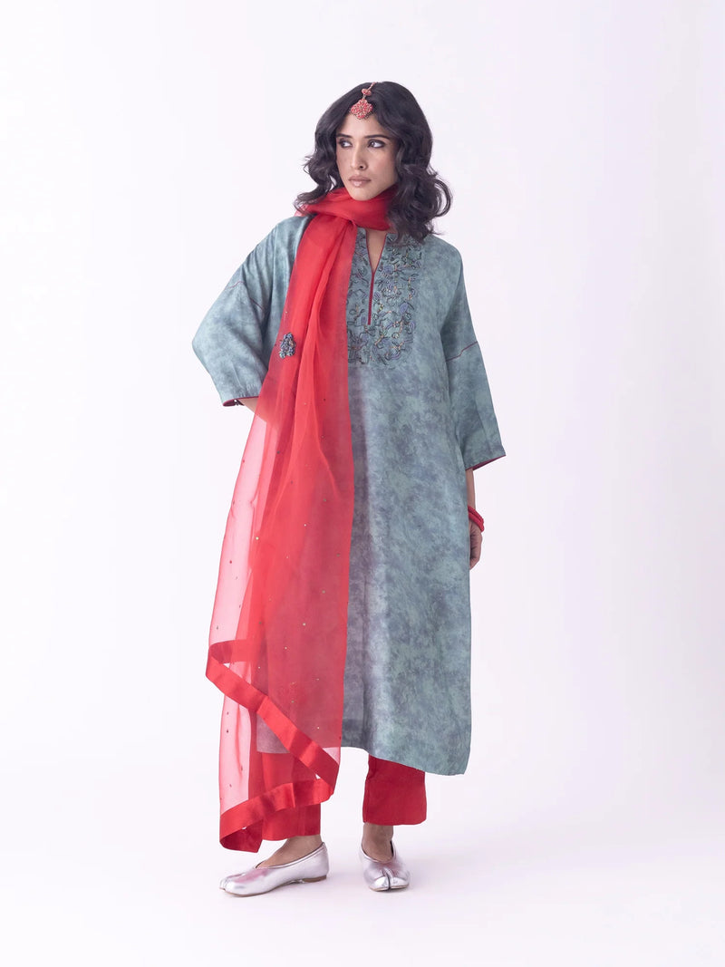 Zari-Dupatta silk organza dupatta by Shades of India in red for women Worldwide