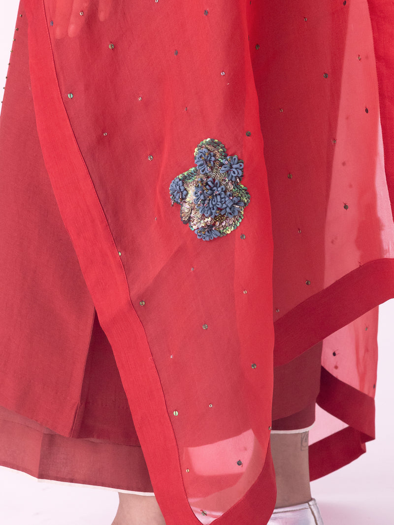 Vaski-Dupatta silk organza dupatta by Shades of India in red for women Worldwide